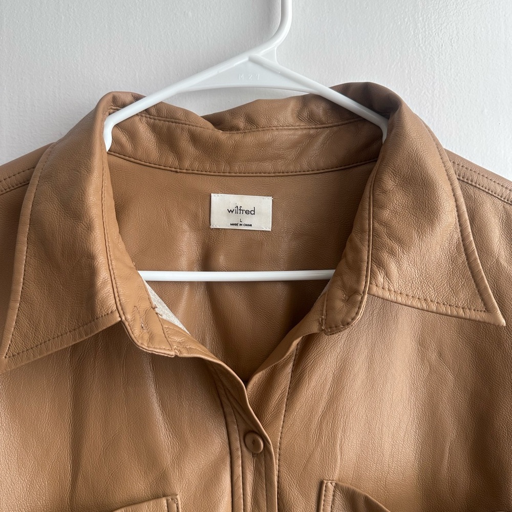 Aritzia | Wilfred Faux Leather Brown Button Down Shacket - Picture 3 of 4